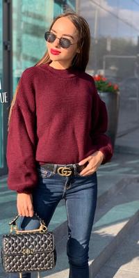 Бордовый вязаный свитер женский оверсайз Зигзаг 